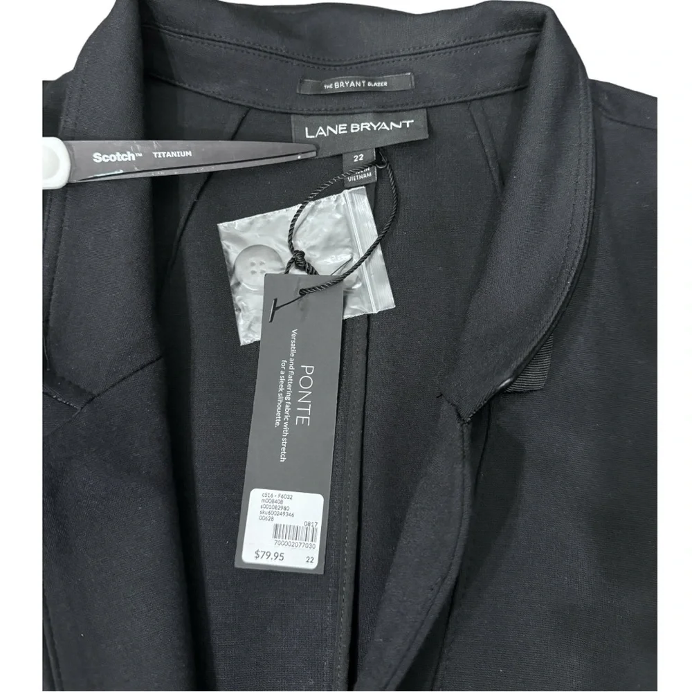 NWT Lane Bryant The Bryant Blazer Black Vegan Leather Collar Trim Ponte Size 22